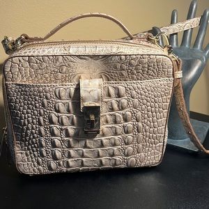 Brahmin Croc-Embossed Crossbody Bag in Taupe